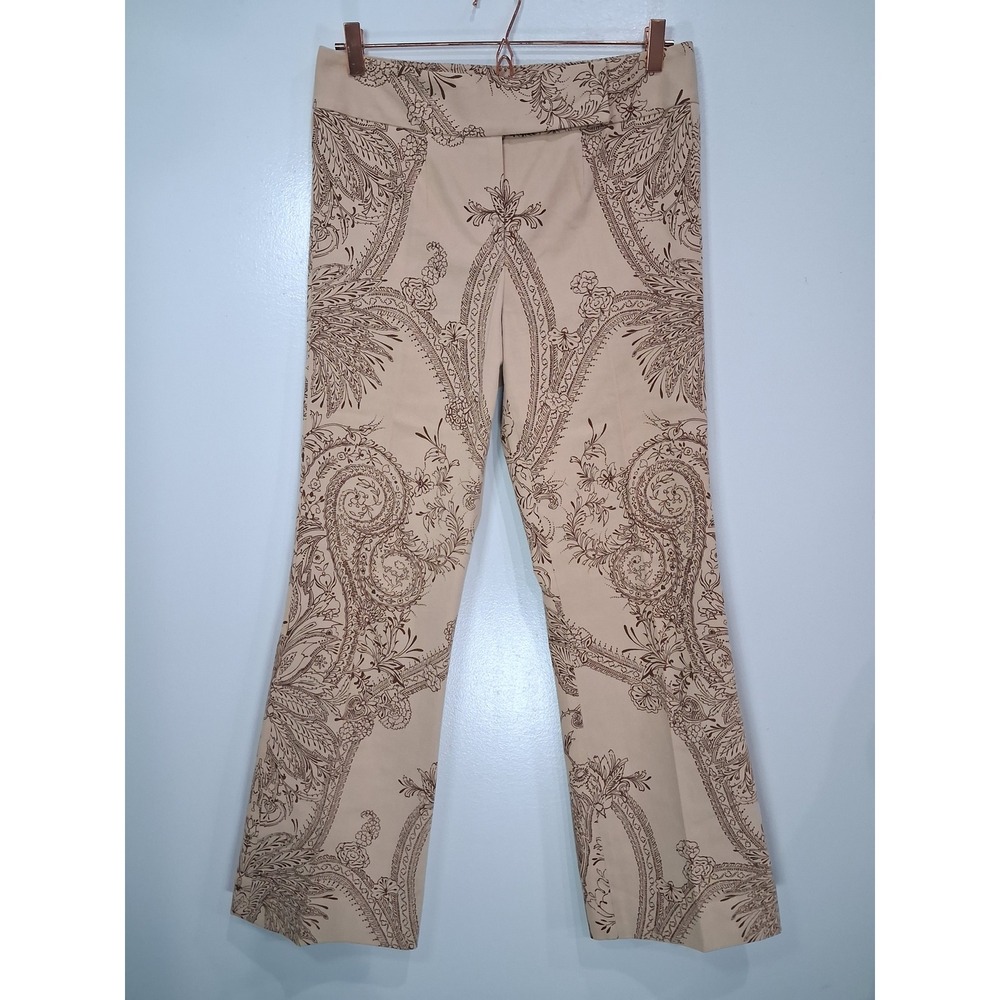 Etcetera Womens Tan Brown Paisley Floral Print Flare Leg Trousers Size 10